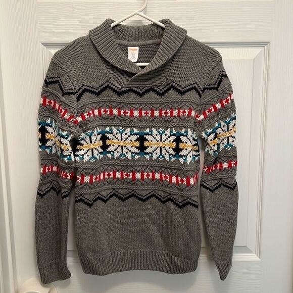 Gymboree Fair Isle shawl collar youth boys gray sweater size large (10/12). - Picture 1 of 4